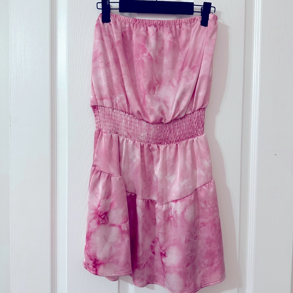Pink strapless silk dress